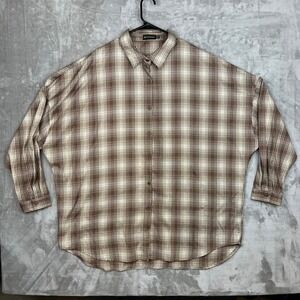 PrettyLittleThing Brown Plaid Oversized Long Sleeve Button Up‎ Shirt Women US 12